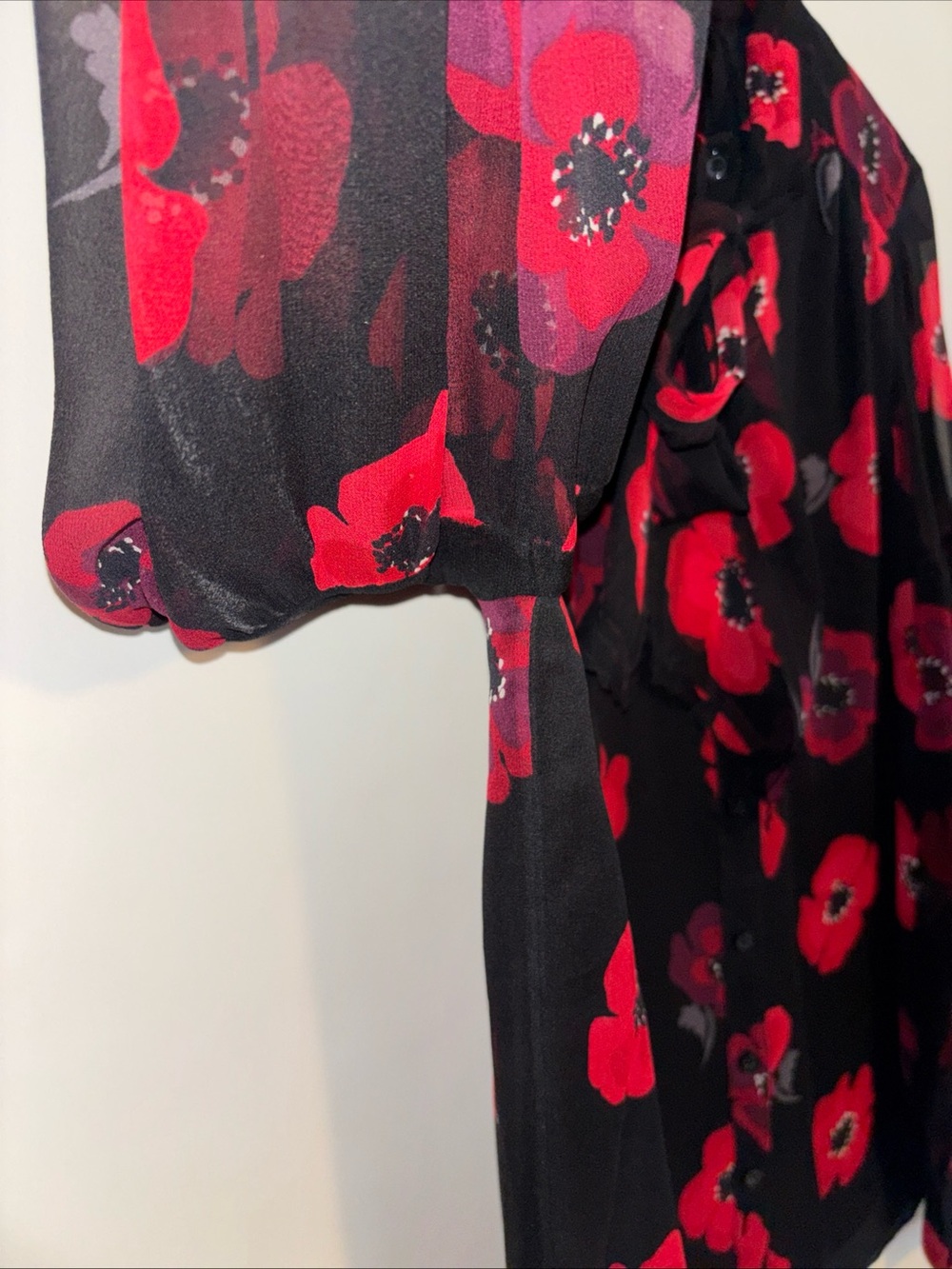 Kate Spade Medium Poppy Chiffon Bow Silk Top Sheer Sleeve Feminine Romantic - Picture 4 of 11